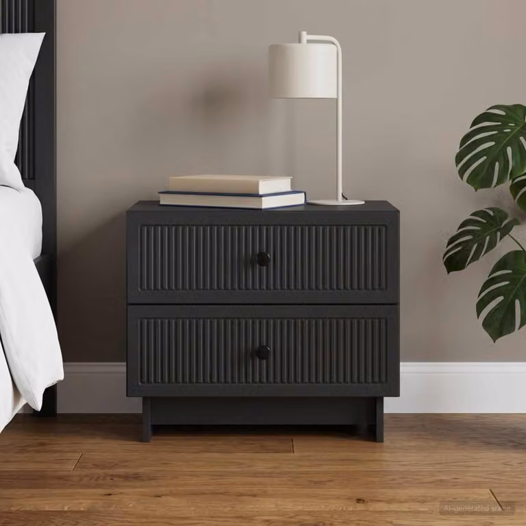 Armadio da notte vidaXL nero in legno ingegnerizzato e metallo, L 62 cm x P 34,5 cm x H 47,5 cm