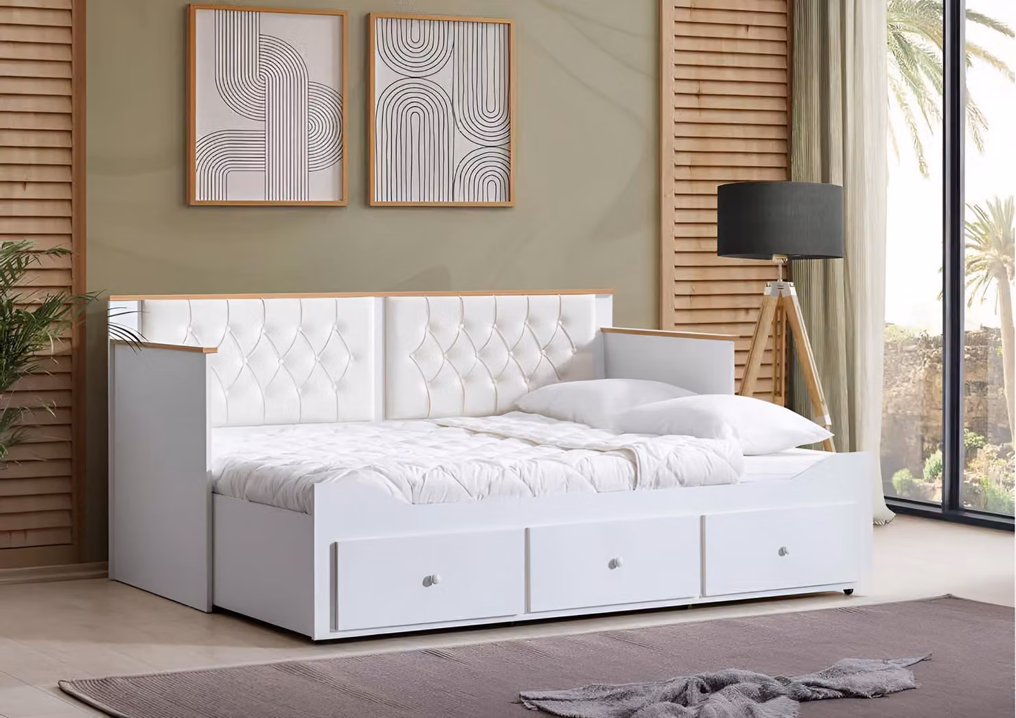 Letto con vano contenitore integrato ed elegante schienale imbottito