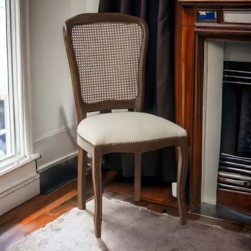 Sedia classica in legno di faggio e paglia di Vienna con ecopelle beige Mobili 2G L/P/H: 56 x 50 x 100 cm – 3