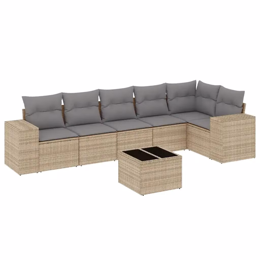 vidaXL Set Divani da Giardino 7 pz a Forma a L in Polyrattan con Cuscini Beige e Grigio – 2