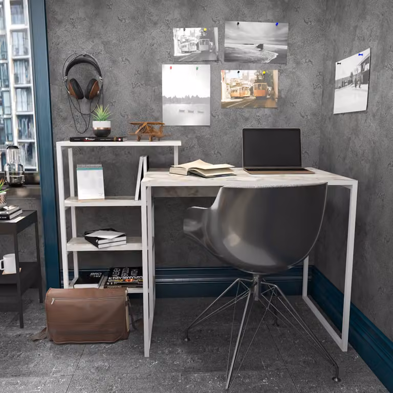 Skye Decor, Rino - Bianco, scrivania, bianco, pannelli truciolari rivestiti al 100% in melamina, 133 x 60 x 76,8 cm
