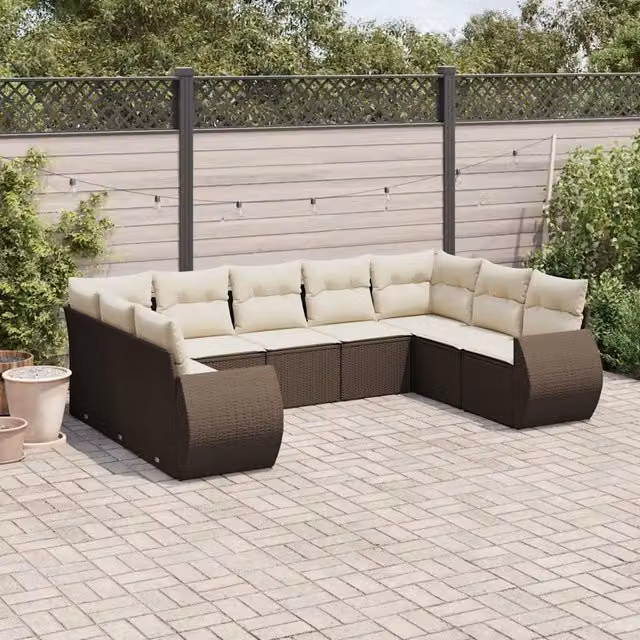 Set Divani da Giardino 9pz con Cuscini Marrone in Polyrattan 3221802