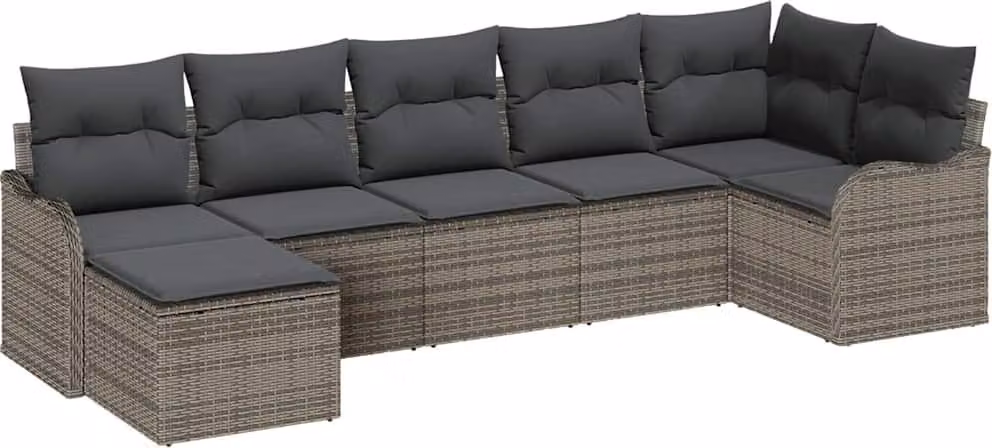 Set Divano da Giardino 7 pcs Grigio polyrattan