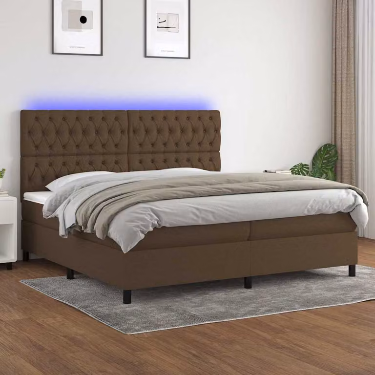 Letto Ibrido con Materasso a Molle Insacchettate e Illuminazione LED vidaXL, Marrone, L/P: 200 x 200 cm