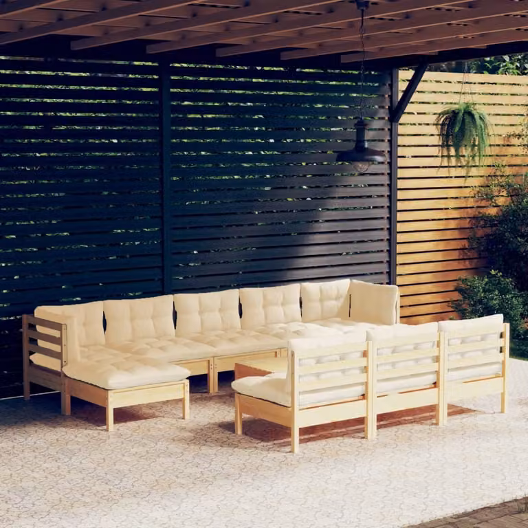 Maison Exclusive - Set Divani da Giardino 11 pz con Cuscini Crema in Massello di Pino
