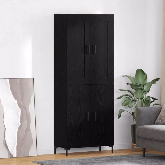 Set di 2 credenze moderne vidaXL in legno e metallo nero opaco, L: 69,5 cm, P: 34 cm, H: 180 cm
