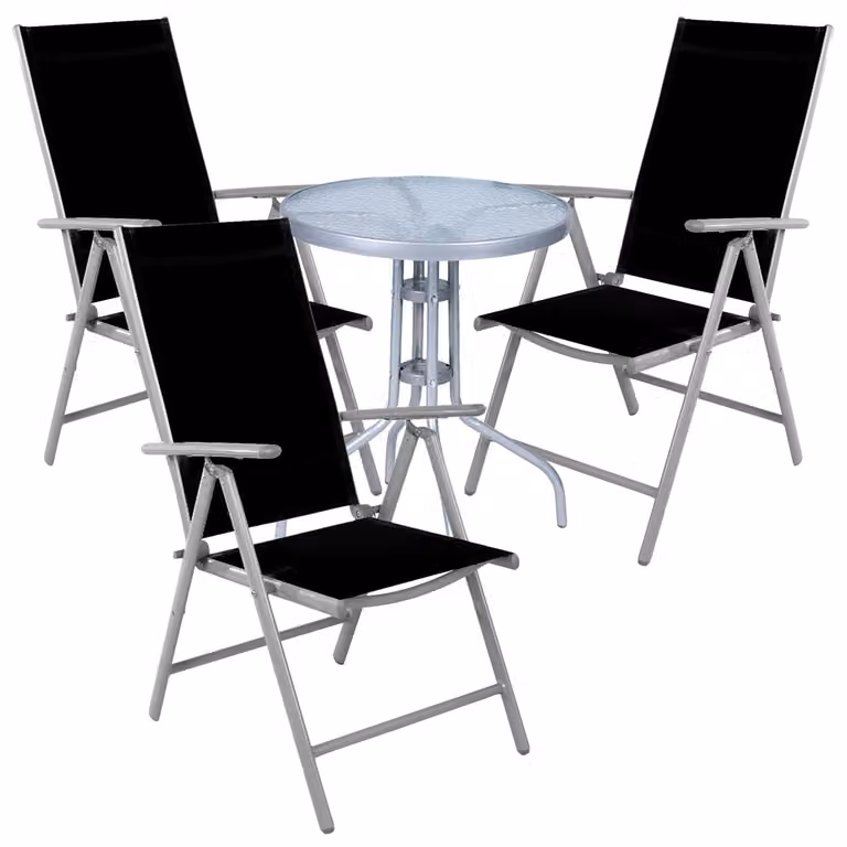 Set da bistrot, composto da 4 pezzi, color argento/grigio e nero