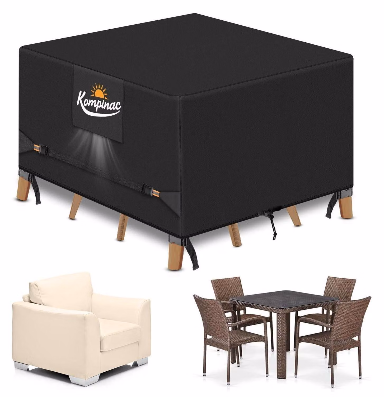 Copertura impermeabile per mobili da giardino, realizzata in tessuto Oxford 900D, dimensioni 135x135x74 cm, colore nero, con sistema di ventilazione