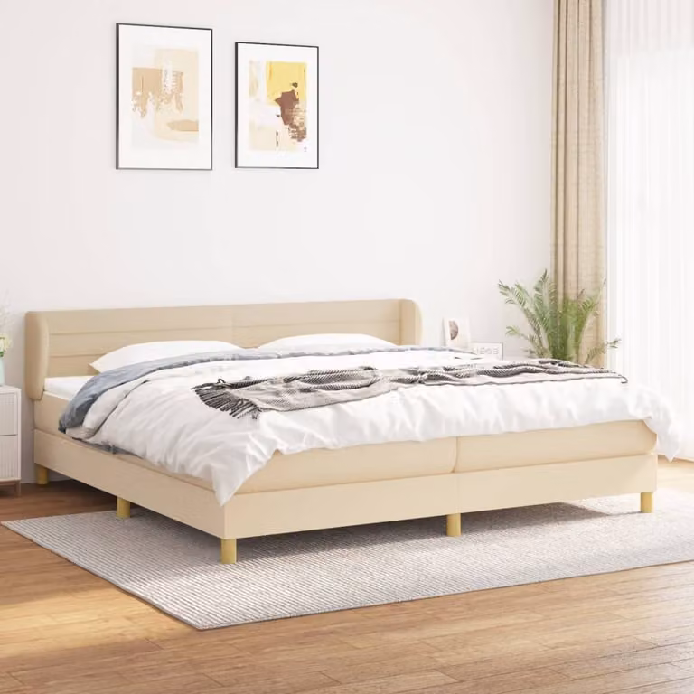 The Living Store Letto a molle con materasso crema 200x200 cm in tessuto