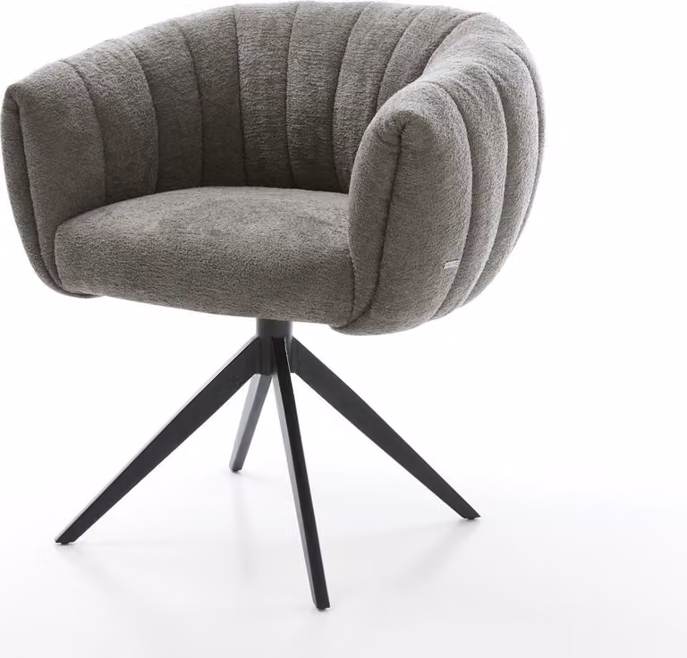 Sedia girevole DELIFE Jada-Flex, rivestita in tessuto bouclé soft color terra, struttura a croce ampia, nera, girevole a 360°, con funzione basculante e imbottitura in molle insacchettate