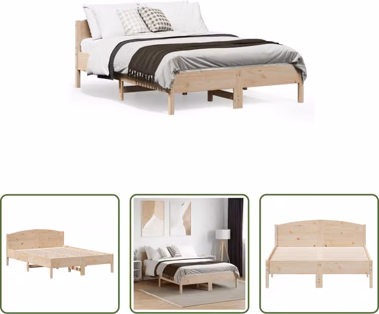 The Living Store Letto in legno massiccio con testiera 135x190 cm in pino