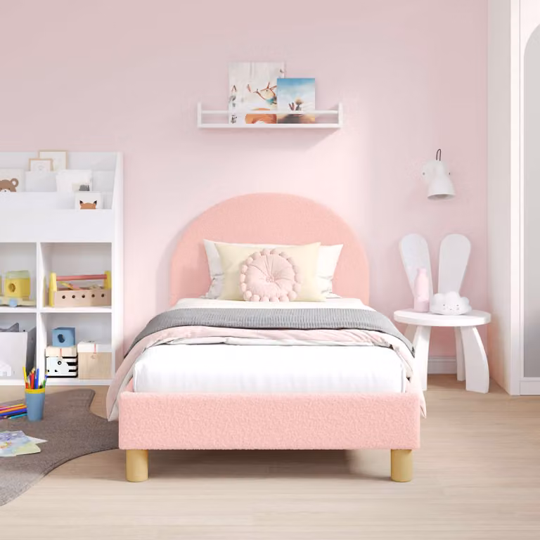 vidaXL Struttura letto per bambini con testata in tessuto bouclé, colore rosa, L 160 x P 80 cm