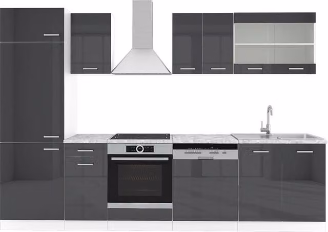 Cucina componibile moderna Vicco R-Line colore antracite e bianco lucido L: 300 cm – 1