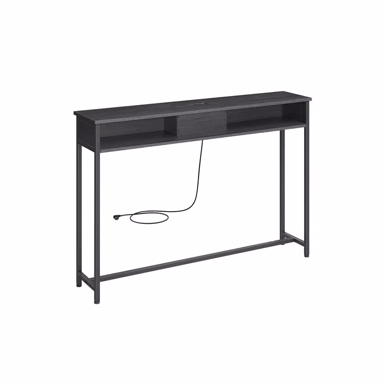 Tavolo Consolle con Multipresa, Grigio Antracite + Nero Inchiostro