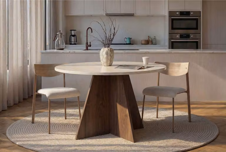 Skye Decor, tavolo da pranzo di alta qualità, 120 cm, travertino e legno di noce Venezia, 100% melaminico