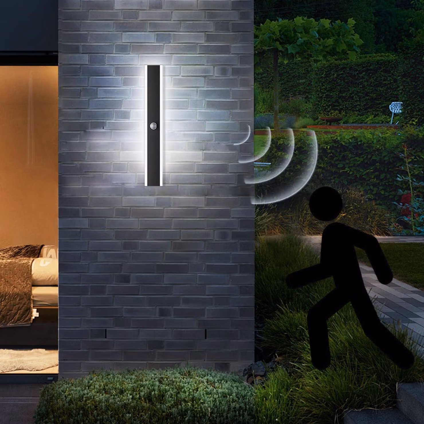 Lampada da parete esterna a LED con sensore di movimento, 80 cm, nera, 6000 K, 25 W