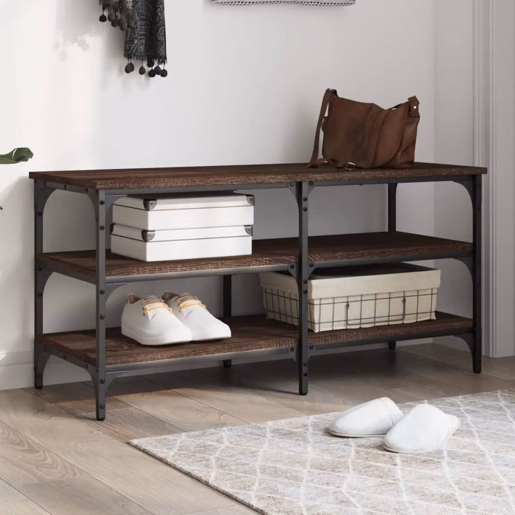 Panca porta scarpe vidaXL in legno multistrato color rovere marrone L: 100 cm, P: 38,5 cm, H: 49 cm