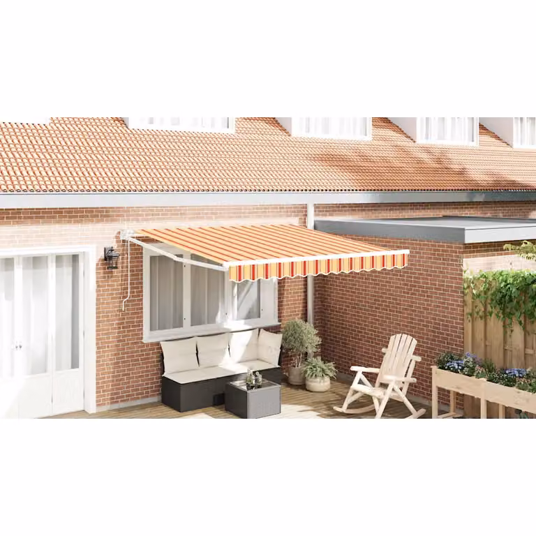 Tenda retrattile vidaXL con bracci pieghevoli in alluminio e tessuto in poliestere, Giallo e Arancione, L: 350 cm, P: 250 cm, H: 165 cm