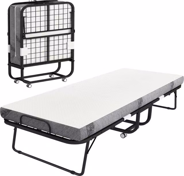 Letto Singolo Pieghevole con Materasso ¨C Zephmum ¨C Nero Metallo 90x200 cm