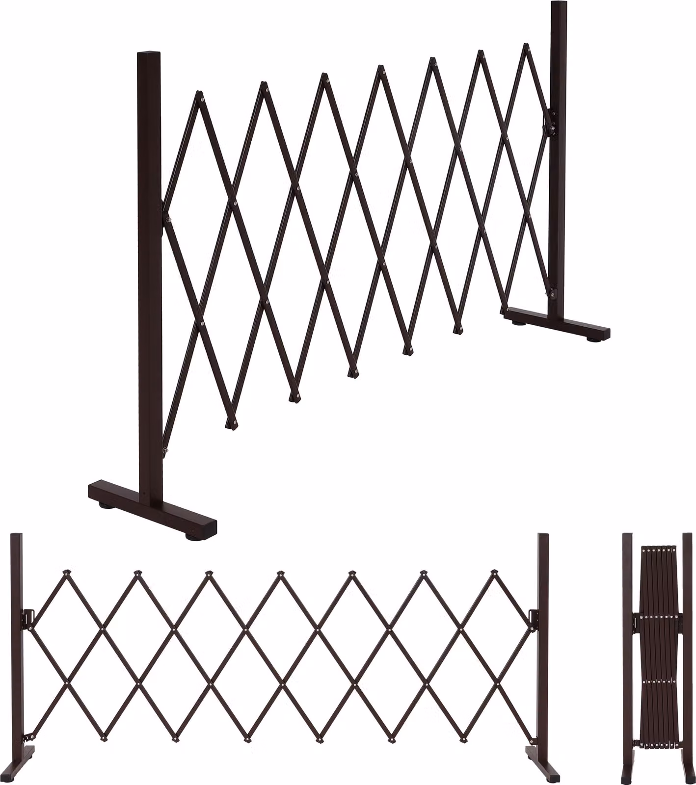 Griglia di sbarramento in alluminio HWC-K56, recinzione di sicurezza a griglia a forbice, estensibile girevole in acciaio 103x31-200x31cm, marrone