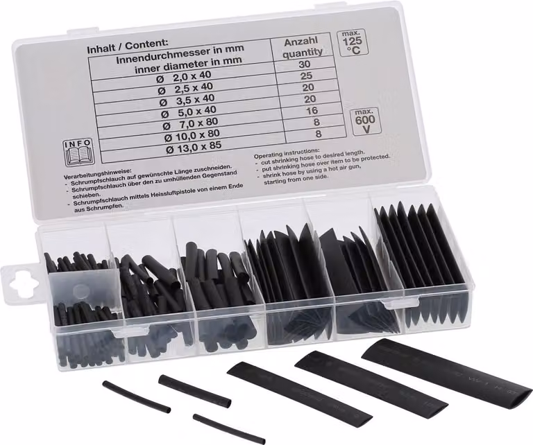 Set di tubi termoretraibili neri 127 pezzi