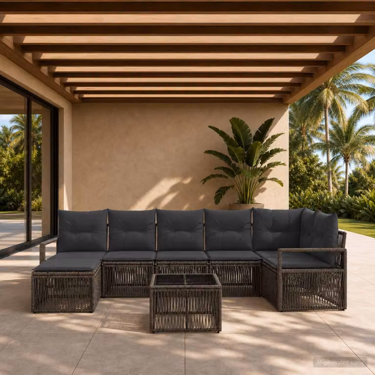 Set Divano da Giardino vidaXL 8 pz Grigio con Poltrone, Elementi Angolari, Ottoman e Tavolino, Design Moderno a L con Cuscini Inclusi e Struttura in Acciaio Verniciato a Polvere