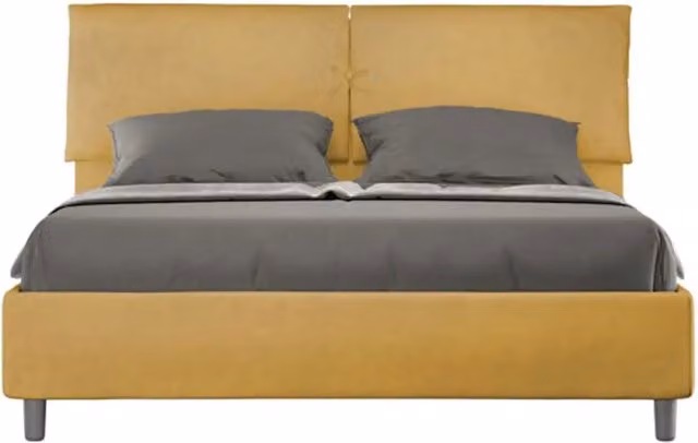 Letto matrimoniale contenitore imbottito Mados in microfibra colore ocra L: 160 cm, P: 210 cm