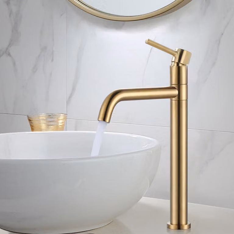 Rubinetto da bagno, finitura oro, in ottone, altezza 32,8 cm