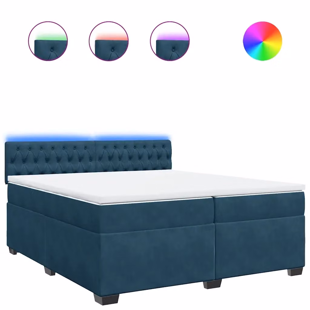 Letto Ibrido vidaXL con Materasso a Molle Insacchettate in Velluto Blu e Bianco L/P: 200 x 200 cm – 2