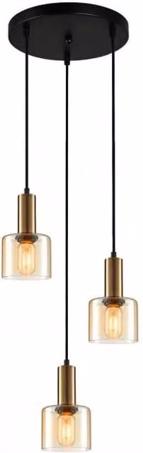 Lampadario a sospensione Italux Santia in metallo e vetro color rame e ambra con 3 luci E27, regolabile in altezza e dimmerabile