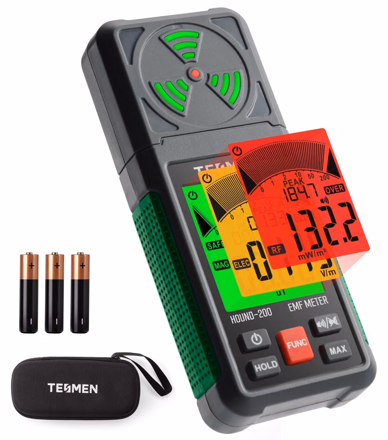 Misuratore di campi elettromagnetici 3-in-1, portatile, per campi a bassa, alta e media frequenza, colore verde