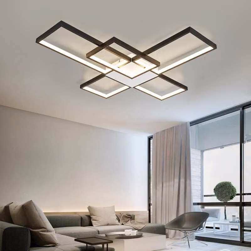 Lampada a sospensione a plafoniere, colore nero, dimmerabile, illuminazione a LED, realizzata in alluminio