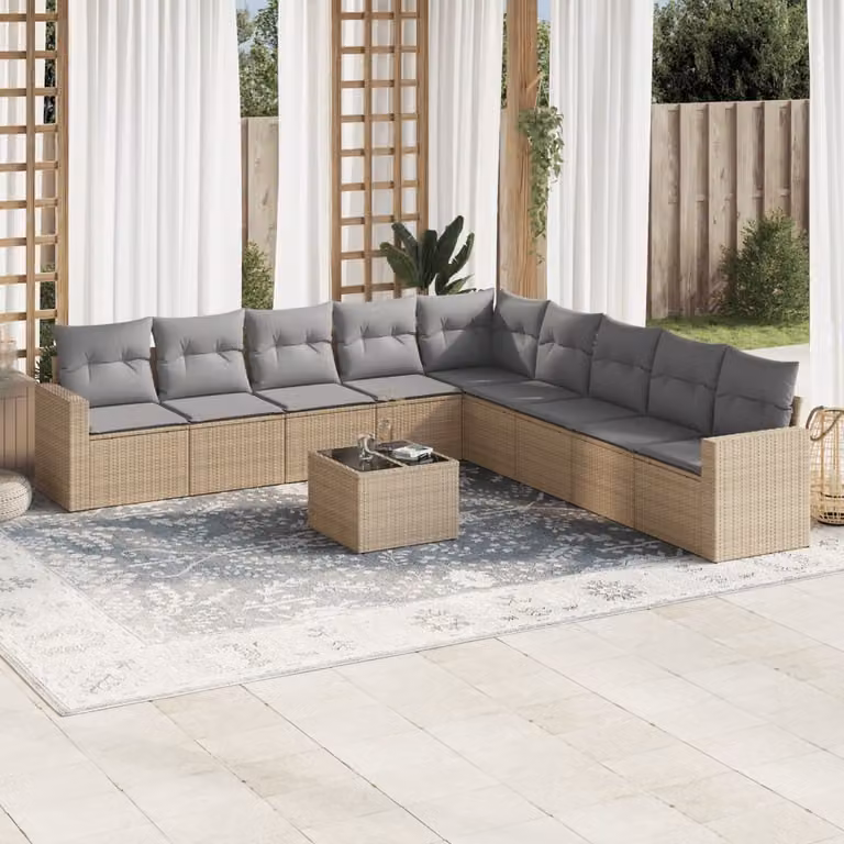 Maison Exclusive - Set Divano da Giardino 10 pz con Cuscini Beige in Polyrattan
