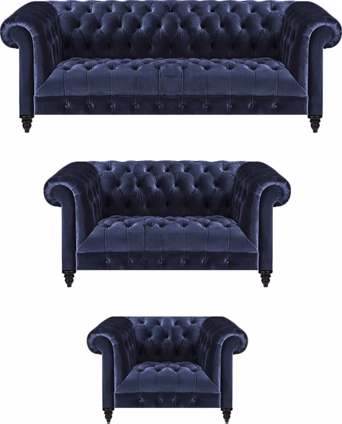 Sofagarnitur 3tlg Blau Chesterfield Einrichtung Wohnzimmer Komplett Set