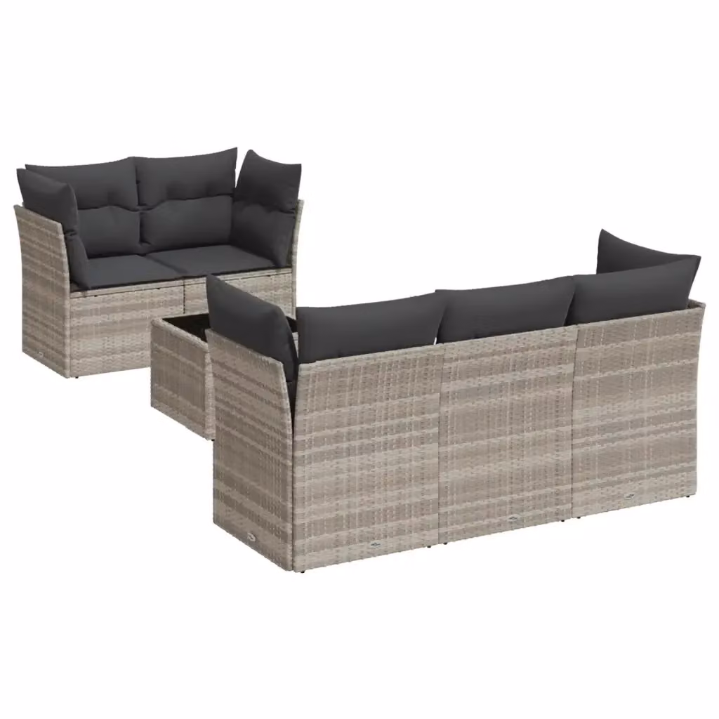 Set Divano da Giardino vidaXL 6pz a Forma di L in Polyrattan Grigio con Cuscini e Tavolino da Caffè – 2