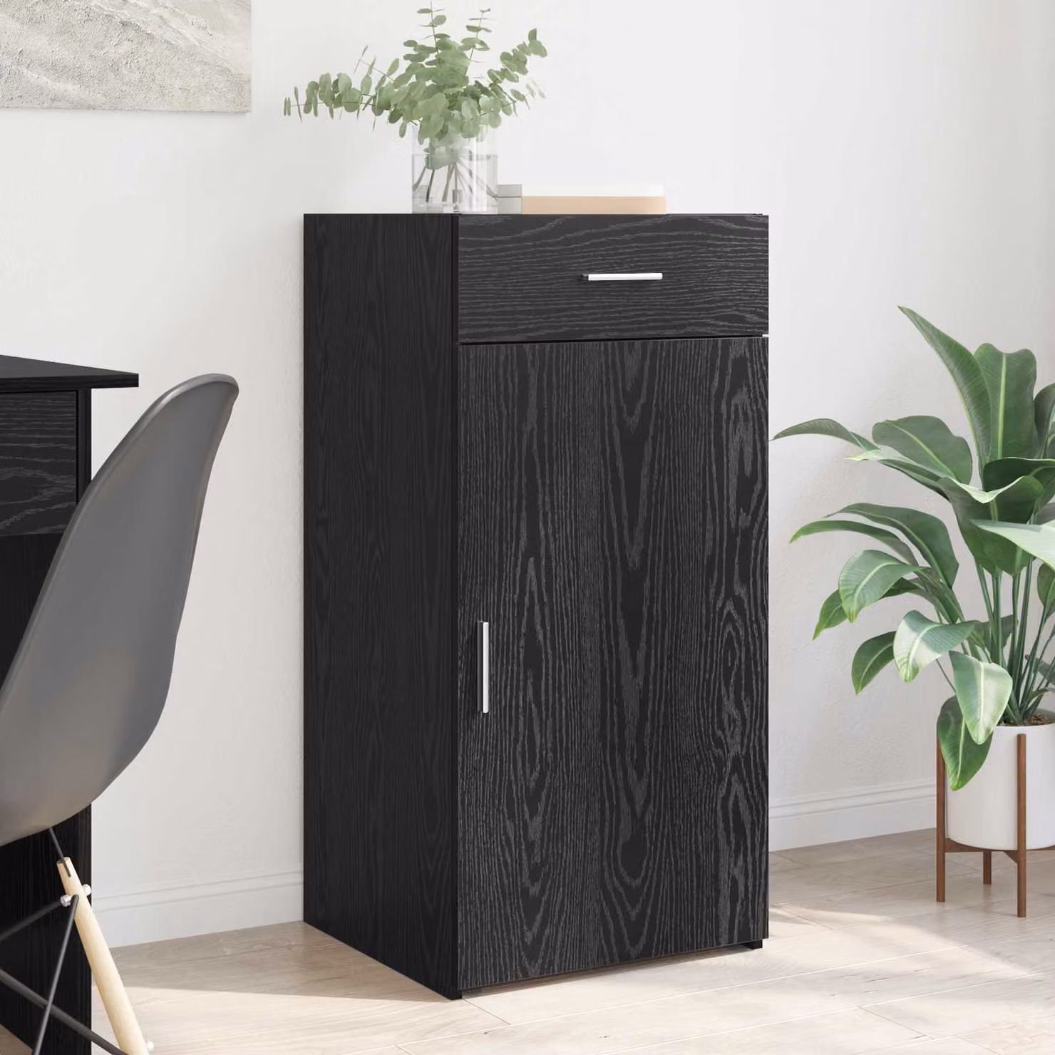 Credenza moderna vidaXL in legno ingegnerizzato nero, L 45 cm x P 42,5 cm x H 93 cm