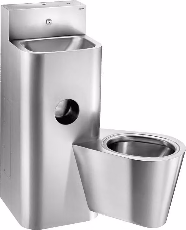 Vaso Delabie combinato KOMPACT w. Cassetta WC a parete destra edst. 1.4301 sat