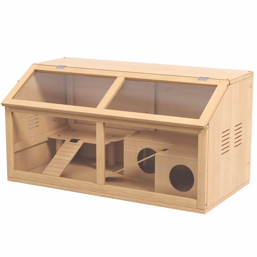 Casetta per Criceti zephmum in Legno di Pino con Piattaforma e Scala, Colore Marrone e Beige, L 85 x P 45 x H 44 cm – 2