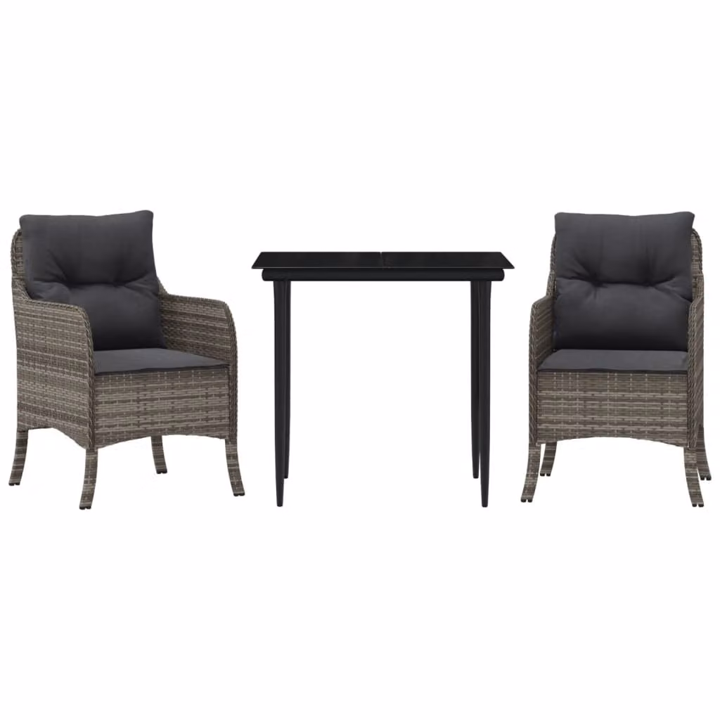 Set da Pranzo da Giardino 3 pz con Cuscini in Polyrattan Grigio