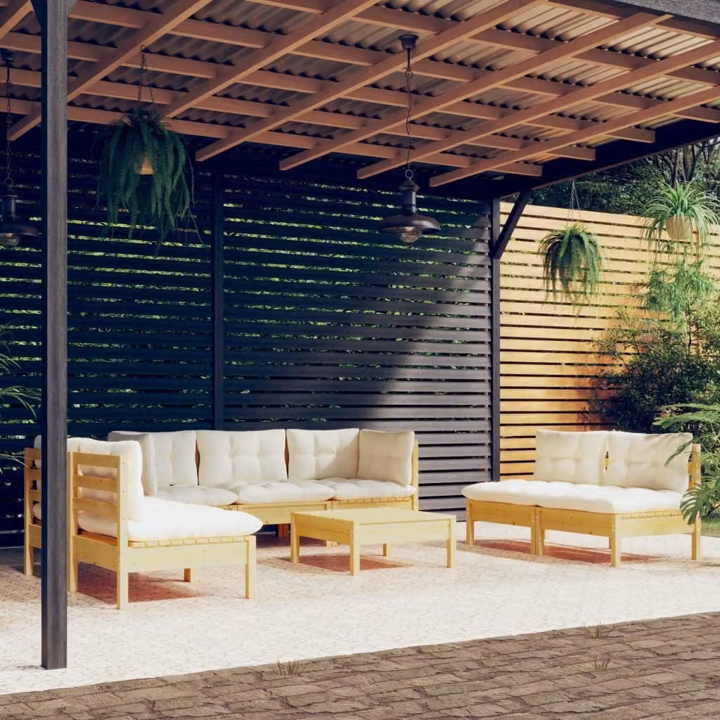 Maison Exclusive - Set Divani da Giardino 8 pz con Cuscini Crema in Massello di Pino
