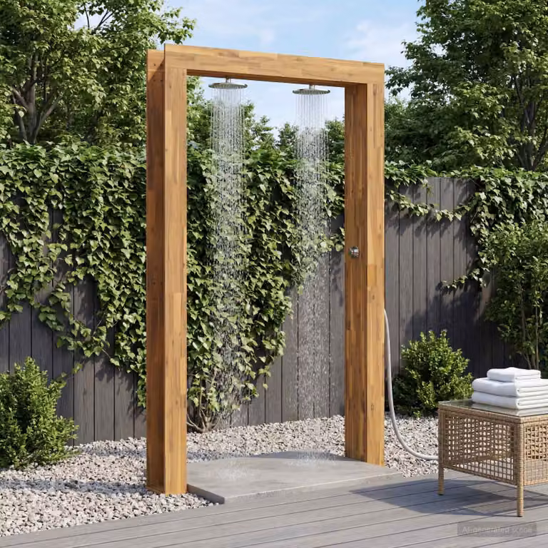 Doccia da esterno vidaXL in legno e acciaio inossidabile, Bianco, H: 226 cm