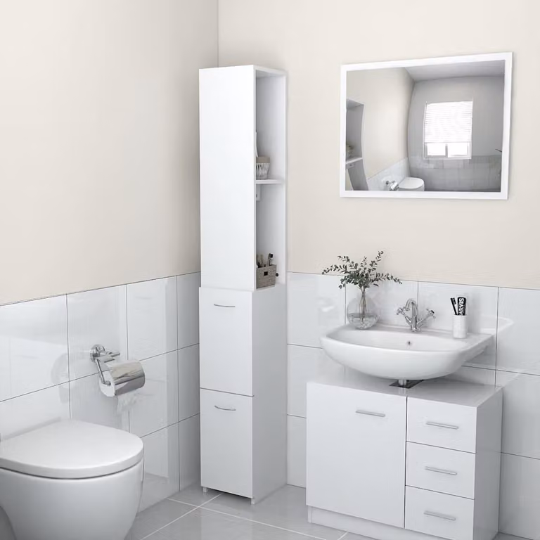 Armadietto da bagno moderno vidaXL bianco con ante a battente in legno e MDF L/P/H: 25 x 26,5 x 170 cm