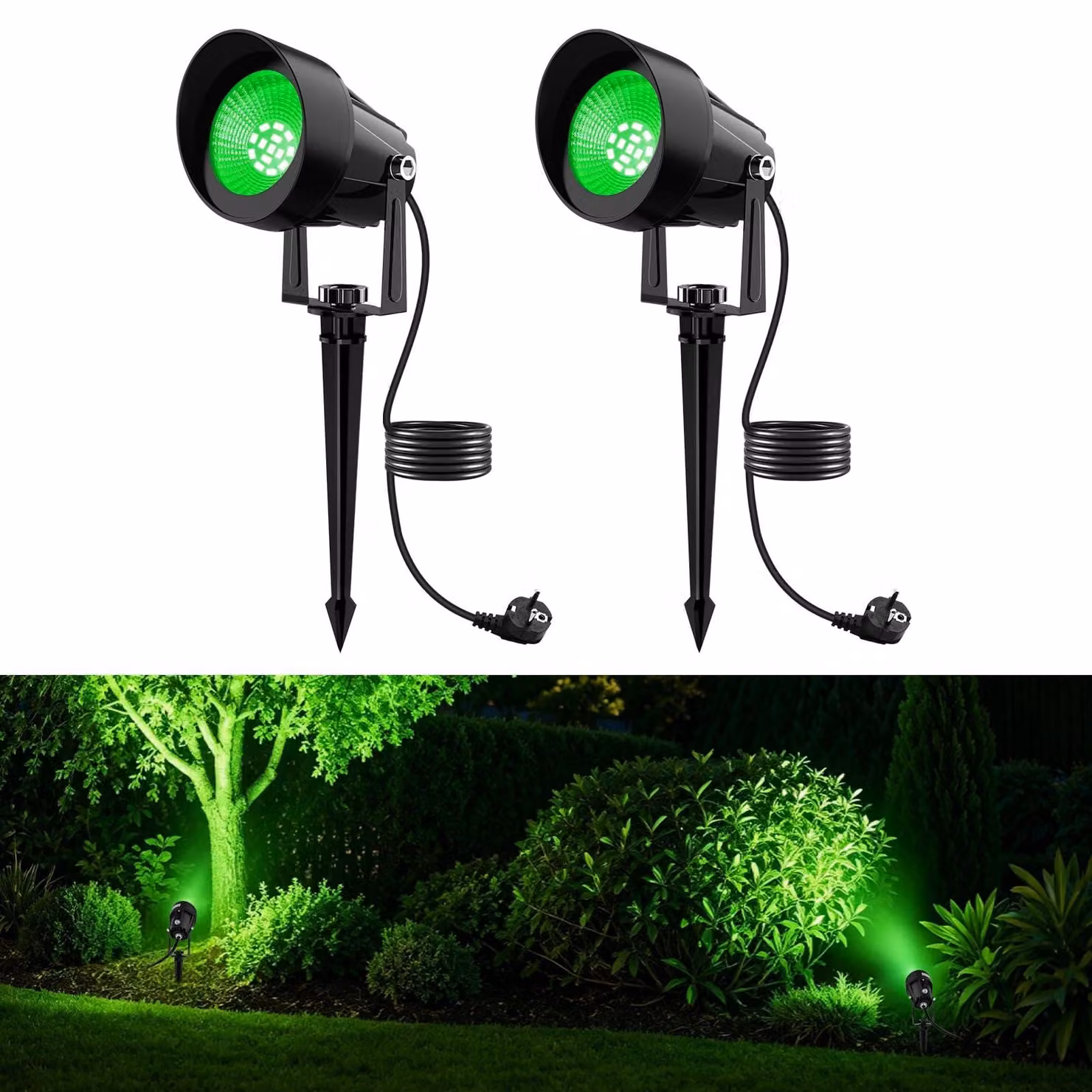 Set di 2 fari LED per esterni, colore verde, grado di protezione IP65, 100 W, 11000 lumen, inclinazione regolabile a 270°