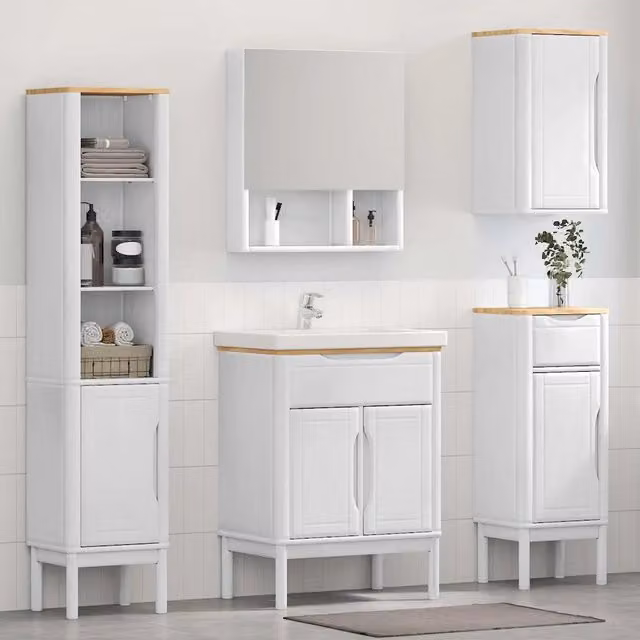 Set di mobili da bagno vidaXL bianco in legno con mobile sottolavabo e pensile a parete