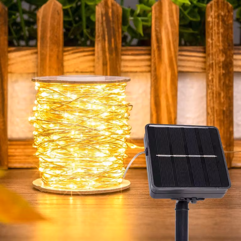 Catena luminosa solare, 12 metri, 240 LED bianco caldo, 8 modalità, grado di protezione IP65