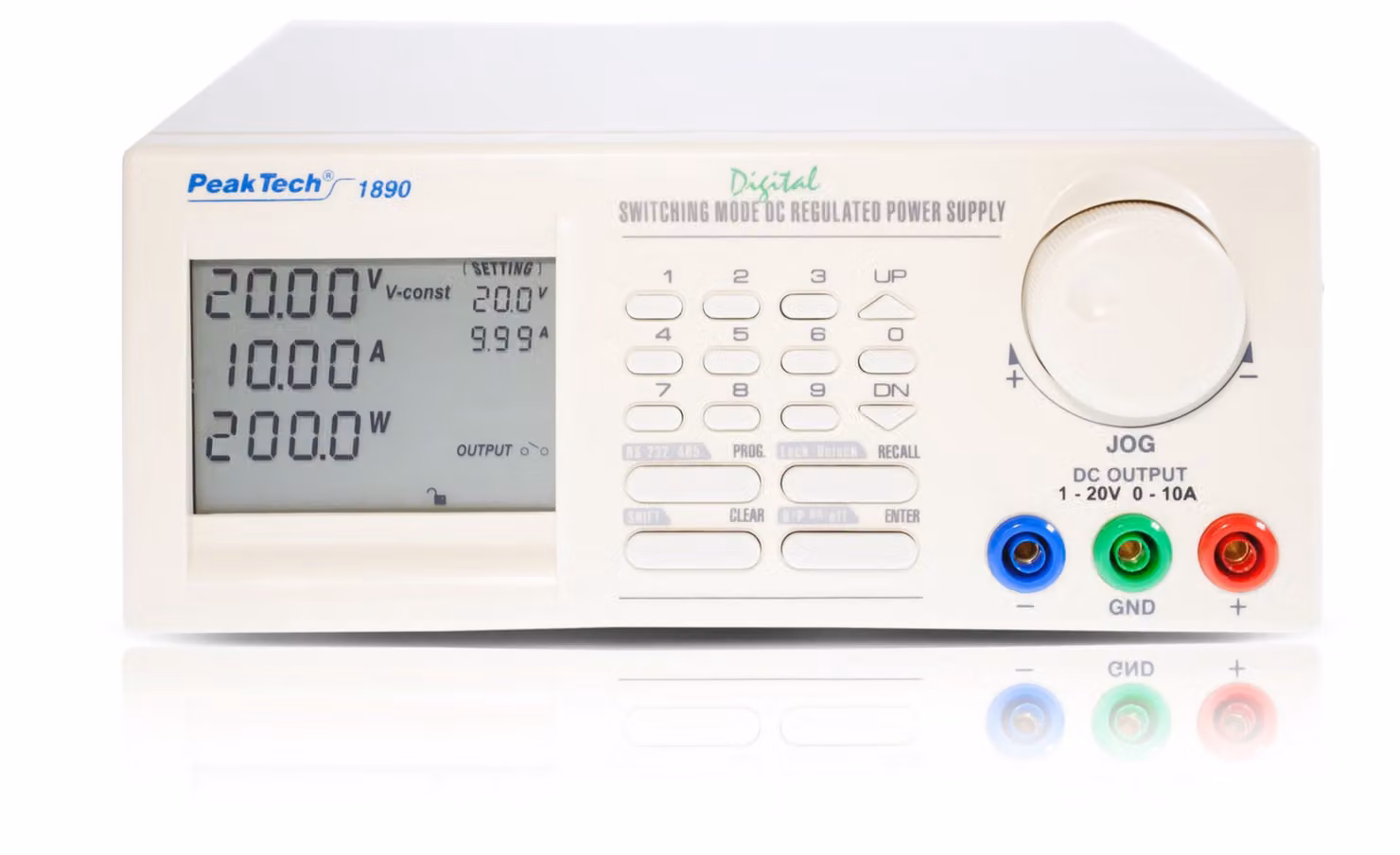 Alimentatore da laboratorio CC programmabile 1–20 V / 0–10 A – USB e RS-485, controllo a microprocessore, funzioni di memoria, display LCD per laboratorio e industria