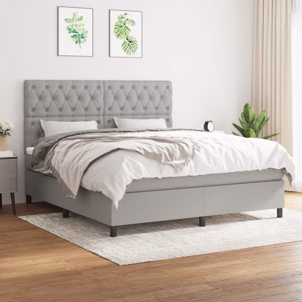 vidaXL Letto Ibrido con Giroletto a Molle e Materasso a Tasche Grigio Chiaro e Bianco L/P/H: 200 x 160 x 128 cm
