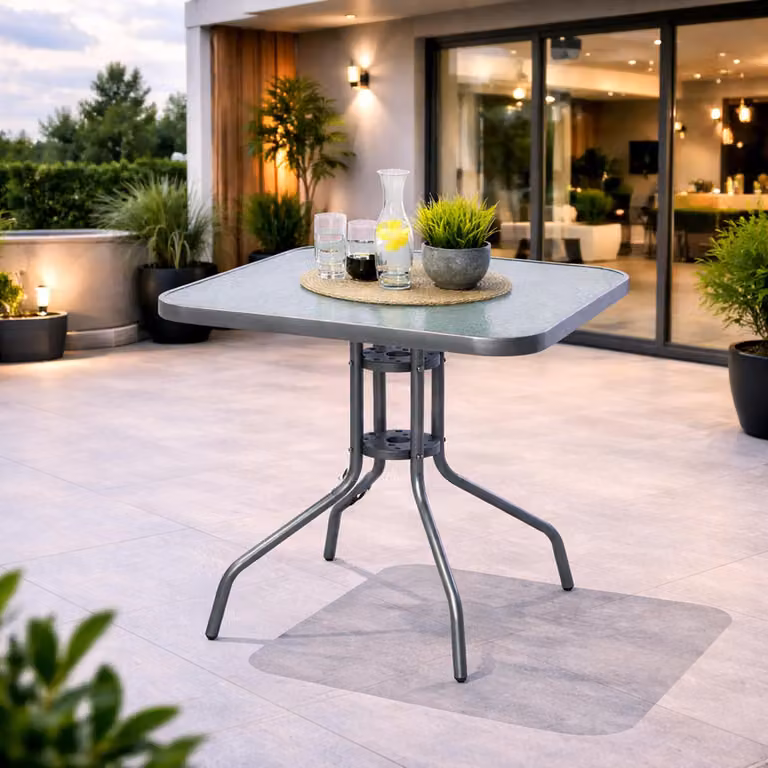 Tavolino da bistrot Tavolino da balcone Tavolino da giardino Tavolino argento vetro metallo 60x60cm