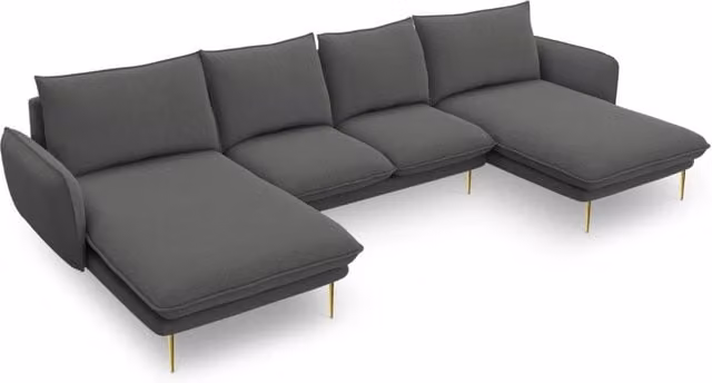 Divano panoramico Vienna Cosmopolitan Design a forma di U con 6 posti, rivestimento in tessuto grigio scuro e dettagli oro, L: 350 cm, P: 170 cm, H: 95 cm – 1