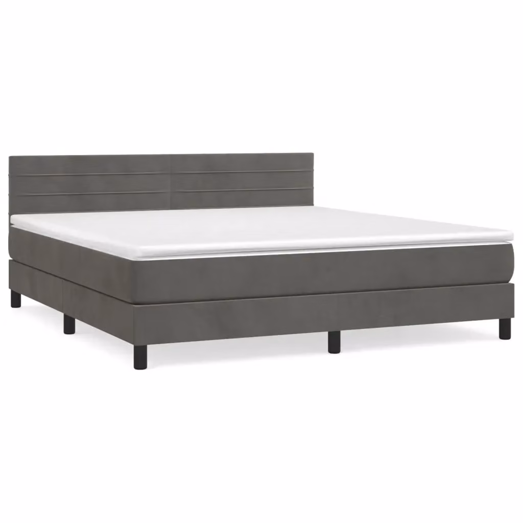 Letto Ibrido con Giroletto a Molle e Materasso vidaXL in Velluto Grigio e Bianco L/P/H: 160 x 200 x 78 cm – 2
